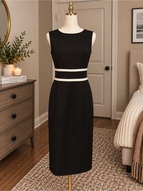 Black Label Evan Picone Black and White Sheath midi sleeveless Dress * SZ 4